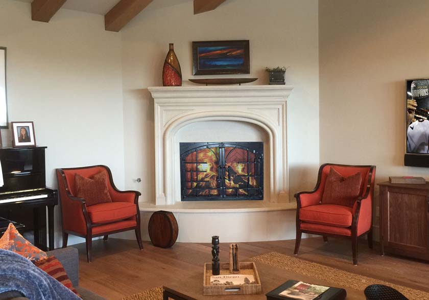 Fireplace mantel and iron fireplace door